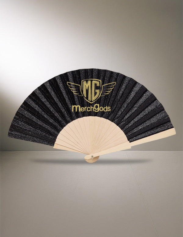 Abanico de madera con tela glitter personalizado